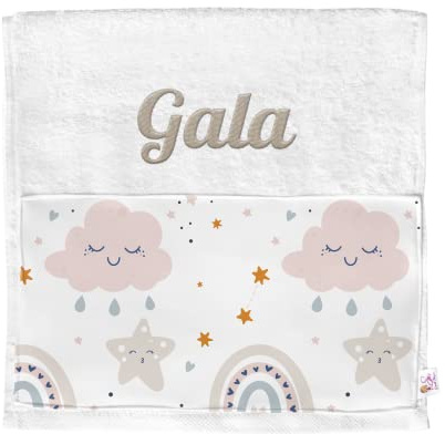 SAQUITOMAGICO Toalla Personalizada para Bebe.Ideal para guarderias. (Nubes)