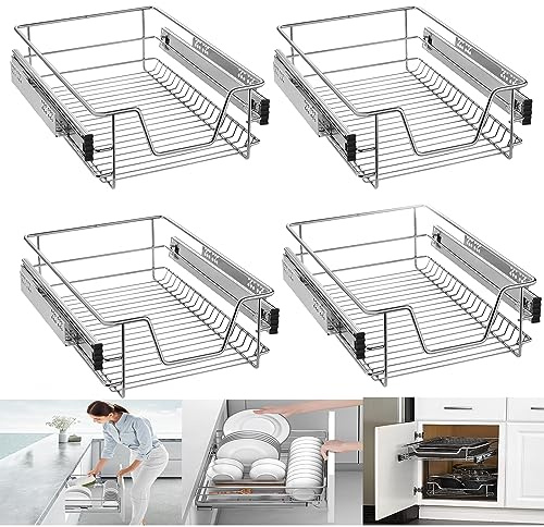 YRHome 4 pièces tiroir télescopique tiroir coulissant pour placard rangement paniers tiroir pour placard de cuisine avec coulisses tiroir à extension complète tiroir pour placards de 40 cm