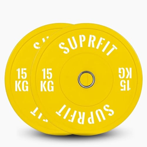 SUPRFIT gummerade fitnessstötdämparplattor 50 mm viktskivor av massivt gummigranulat – vikt: 5–25 kg, stötabsorberande hantelskivor 50 mm för hantelträning, viktskivor – färgade