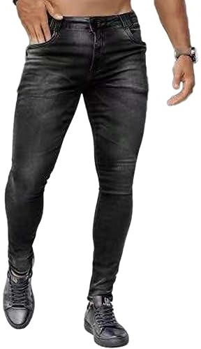 Osheoiso Vaqueros Rasgados de Hombre Skinny Denim Jeans Hip Hop Slim Fit Pantalone Casuales Elasticos Agujero Pantalón Largo Hombre Vaqueros Ajustados I Negro XL