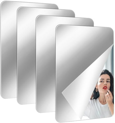 LPAMABA 4er Set 40x30 cm Acryl Fliesenspiegel Selbstklebend Spiegelfliesen zum Aufkleben Acryl Spiegel Wandspiegel Selbstklebend Klebespiegel Wand Spigelfolie Dekospiegel Büro Bad Zuhause