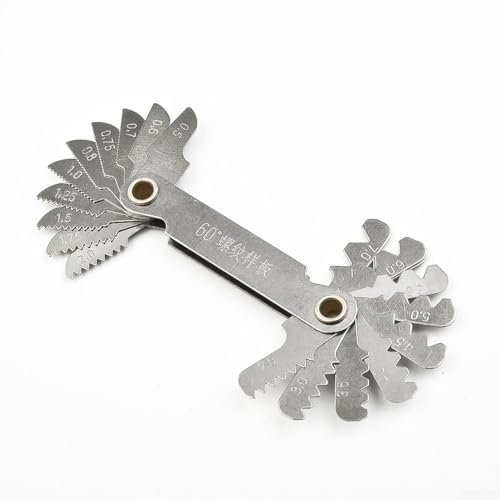 Herramienta de calibre de rosca de acero inoxidable, juego de herramientas de calibre de corte de paso de rosca, herramienta de medición de calibre central de 55/60° pulgadas para medición industrial