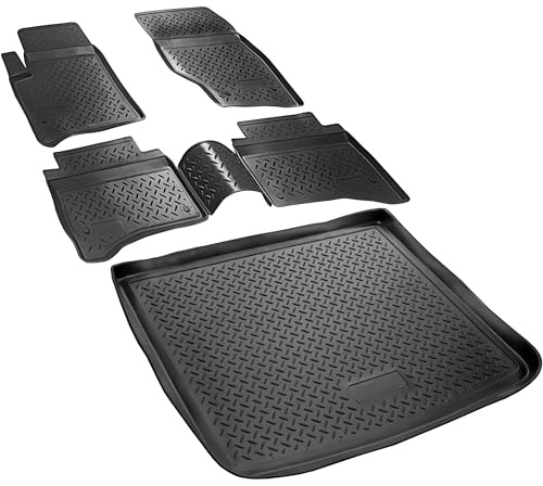 RECAMBO Gummimatten & Kofferraumwanne Set passend für Porsche Cayenne 1 | Typ 9PA | BJ 2002-2010 - 100% passgenaue Auto Fußmatten und Kofferraummatte aus hochwertigen rutschfesten TPE - Schwarz