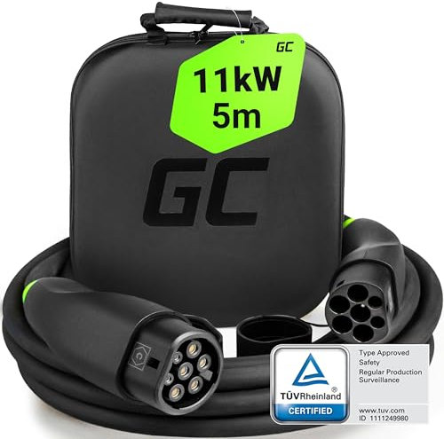 Green Cell GC Snap Tipo 2 Cavo di Ricarica 11kW 5m 16A per EV Auto Elettriche Tipo 2 a Tipo 2 Trifase TÜV Compatibile con Model Y 3 S X, 500e, 600e, e-208, e-2008, Zoe, ID.3, ID.4, iX1, EV6, Mach-E