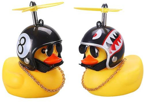EIHI Campanello per Bicicletta per Anatra, Campanello per Bicicletta per Bambino, Decorazioni per Bici D'Anatra,Giallo Anatra con Casco per Bambini, Adolescenti e Adulti, Squalo e Otto Neri, 2 pezzo