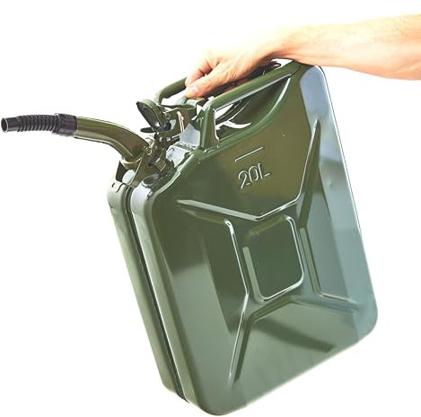 BW© Bidón de combustible de metal de 20 litros con boquilla Verde oliva RAL 6003 Certificado TÜV y homologación UN Fabricado en Europa