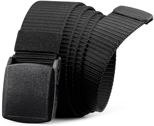 Bon4Extrao arbetsbälte herr, bälte herr tyg, justerbart nylon utomhusbälte utan metall 38 mm för arbete och resor, snabbare passning genom flygplatssäkerheten, svart, 95cm (Längd: 115cm)