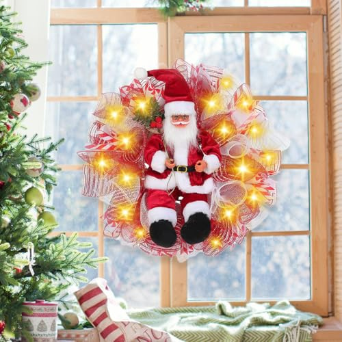 Yallmie Corona de Navidad para Puerta Led, 70cm Coronas Navideña Puerta Entrada Corona Navidad Puerta Grande para Puerta, Chimenea, Pared, Ventana Decoración Navideña Decorativa Acción de Gracias