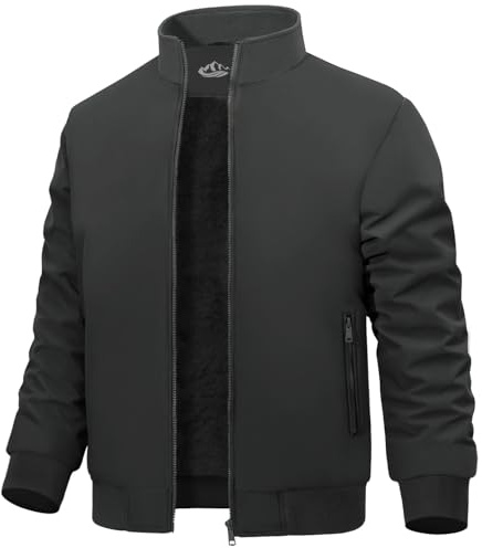 Lonya Giacca Bomber Invernale Uomo Giubbotto Pile Termica Aviator Jacket Antivento Impermeabili Casual Con Cerniera e Tasche, Grigio Scuro, XXL