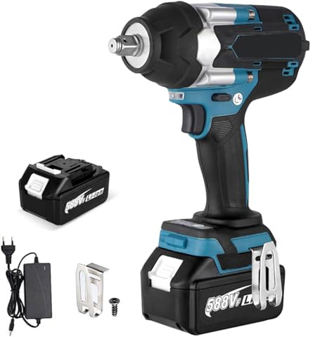 1800N.M Clé à Chocs Sans Fil,1/2 Pouce Boulonneuse a Choc, Compatible avec Makita 18V,Clé à Chocs Multifonction avec Lumière LED,avec 1 batterie, 7200 tr/min,5 vitesses,pour voiture et maison (Bleu)