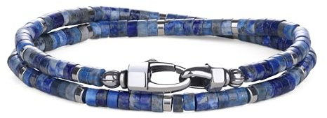 COAI Bracciale di Perline di Lapislazzuli da Uomo in Pietre Naturali, Bracciale Doppio Strato da Uomo con Perline Heishi di Pietre Naturali L