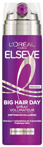 L'Oréal Paris - Spray 2 en 1 Volume & Fraîcheur - Cheveux Fins & Plats - Effet Lift Instantané - Femmes & Hommes - Enrichi en Peptides de Collagène - Elseve Collagen Lifter Big Hair Day