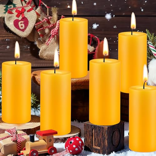 Lot de 6 bougies piliers en cire d'abeille naturelle, bougies en cire d'abeille pure, combustion de 258 heures, bougie en cire d'abeille non parfumée pour la maison, prière, sans fumée - 5 x 10 cm