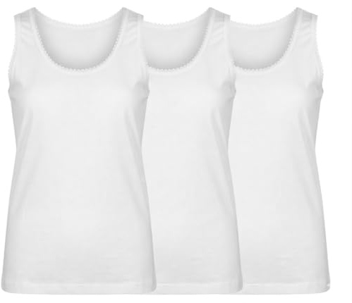 3 Pack Cotton Vest Tops for Women UK - Soft Sleeveless Tank Tops Set | White cotton vests multi pack & ladies everyday basic tank tops. Breathable cotton camisole vests for summer essentials.