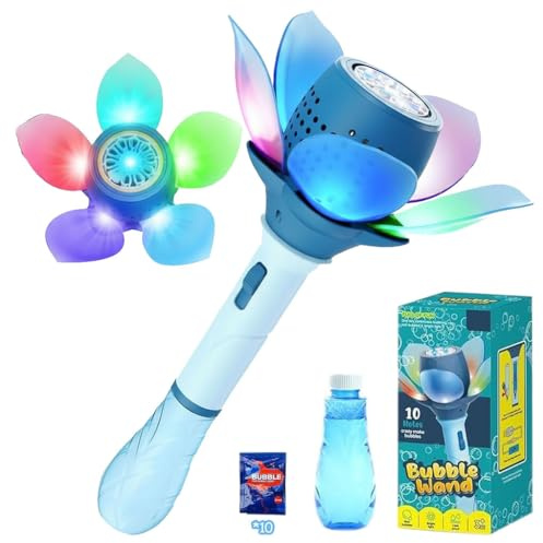 Blumen Seifenblasenstab, Seifenblasenmaschine Kinder, Lotosblume Seifenblasenmaschine Kinder 10000+ Seifenblasen/Min, Bubble Gun, Seifenblasenpistole Kinder mit 10 Seifenblasenlösung