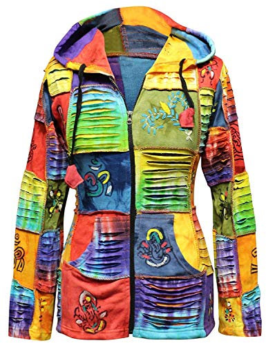 SHOPOHOLIC FASHION Damen Bunt Zerschnitten Patchwork Hippie Kapuzenpulli - Multi, M