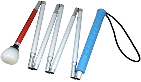 Aluminio Baston Blanco Plegable en 7 Secciones para Ciegos y Baja Vision (Mango de Azul, 130 cm (51.2 Pulgada))