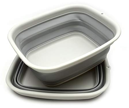 SAMMART Set of 2-9.45L (2.49 Gallon) Collapsible Tub - Foldable Dish Tub - Portable Washing Basin - Space Saving Plastic Washtub (2, Grey)