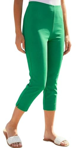 Roman Cropped Trousers for Women UK Ladies Capri Leggings Summer Pants Short Crop Stretch 3/4 Length Three Quarter Pedal Pusher Clothes Elasticated Bengaline Cut Off - Emerald - Size 14
