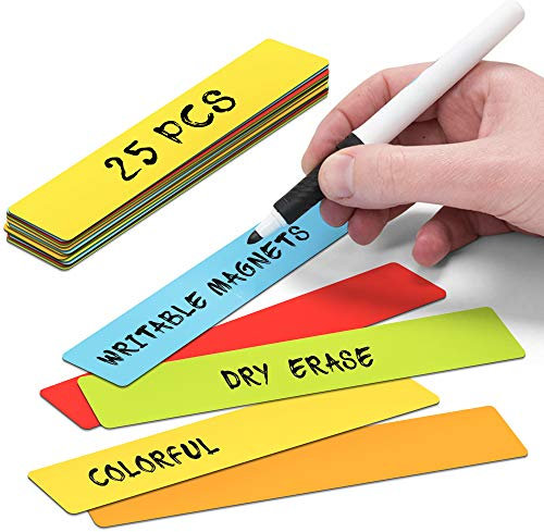 2DOBOARD Magnetstreifen beschreibbar - 15 cm x 2,5 cm Bunt - 25 Stück - Wochenplaner, Organizer – Für Metallschränke, Kühlschränke, magnetische Oberflächen