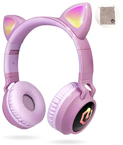 PowerLocus Bluetooth Kopfhörer Kinder, LED Katzenohren, 85dB Sichere Lautstärke, Bluetooth 5.3, Micro SD/TF, HD Stereo, Kabellose und Kabel, Kinder Kopfhörer mit Mikrofon für Handy, Tablets, PC,Reisen