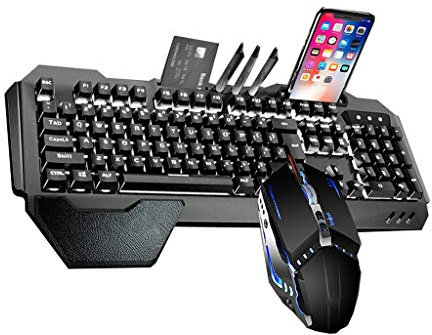 Clavier gamer Clavier Mécanique Étanche Souris Combo, Plumier, Téléphone Mobile Porte-fente Repose-poignets, Clavier D'ordinateur Ergonomique / Clavier De Jeu For PC Windows, Ordinateur De Bureau clav