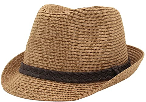 Cappello di paglia, uomo donna Fedora Borsarino Trilby Panama Berretto estivo Beach Short Brim Fashion Unisex, lu-129-marrone, 57