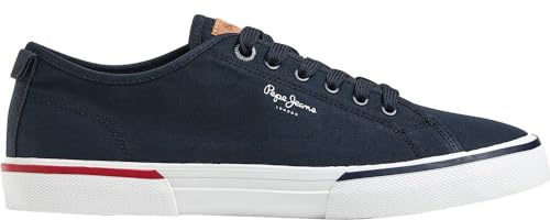 Pepe Jeans London Kenton Smart M Zapatillas de Cuero de Ajuste Regular para Hombre, Lavado Azul