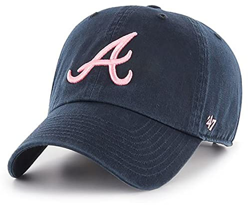 '47 MLB Navy Pink Clean Up Adjustable Hat Cap, Adult One Size, Atlanta Braves Navy Pink, Einheitsgr��e