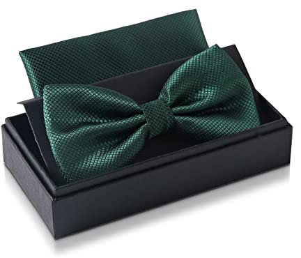 Massi Morino Fliege Dunkelgrün mit Einstecktuch für Herren Set - Anzug Herrenfliege zur Hochzeit - Verstellbare Schleife in Grün