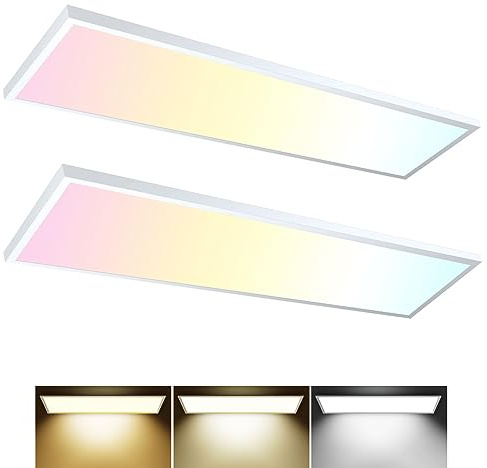 AIKVSXER 2PACK 1x4 LED Flat Panel Light Surface Mount LED Ceiling Light, 5500LM 50W TRIAC 10-100% Dimmable, 3000/4000/5000k Selectable, 120V Kitchen Ceiling Light Fixtures for Garage/Laundry White