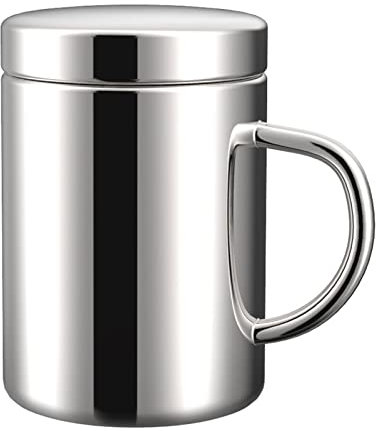 JUSHZ Botella Agua Acero Inoxidable Botella Gimnasio Garrafa Adultos Termo Cafe para Llevar Taza Termica Termo Pequeño para Cafe Café Taza De Doble Capa con Cubierta con Asa Anticaída (Silver,500ml)