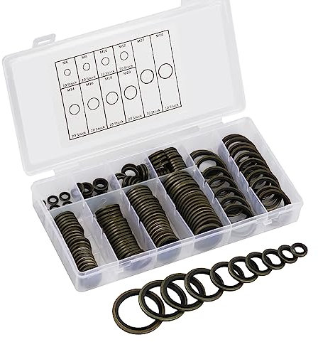 Hydraulik Dichtringe mit Gummilippe, 150 Stück M6-M24 Ölablassschraube Dichtring Bonded Seal Dichtring, Dichtungsringe Sortiment für Zentral-Hydraulik, Servolenkung, mit Aufbewahrungsbox