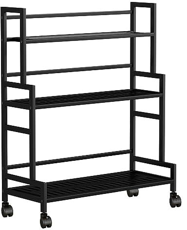 Estantes Para Macetas, Estantería Para Flores De Metal De 3 Niveles Con Ruedas 80×40×100cm Soporte Para Plantas Para Interior Y Exterior, Estantería Para Cocina Pasillo Oficina ( Color : Black )