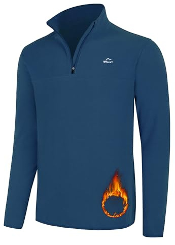 WILLIT Maglione da uomo in pile da golf a maniche lunghe, pullover con mezza zip da trekking, traspirante, termico, felpa giacca leggera, ocean blu, L