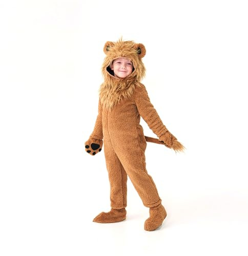 Kosgraiy Lion Costume, Unisex-Kids Animal Onesie Outfit for Halloween and Christmas, S, 4-6 Years