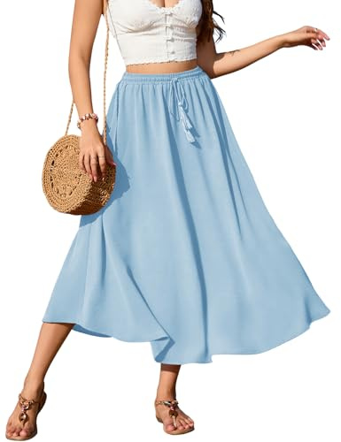 Zeagoo Falda Larga Mujer Verano Sólido Cintura Alta A Línea Casual Faldas Largas Estilo Bohemio Maxi Elástica
