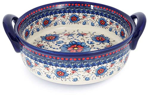 Fuentes Para Hornear Con Asa, Cacerola Pequeña Para Horno De Cerámica, Fuente Redonda Para Lasaña Profunda-flor azul-redondo 950ml