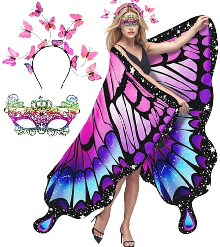 Taechalingo Schmetterling Kostüm Damen,Schmetterling Kostüm Erwachsene,Schmetterling Umhang Damen,Verkleidung Schmetterling Damen,Karneval Kostüm Damen,Faschingskostüme Damen