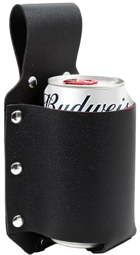 luckaide Fondina da birra, cintura da birra, in pelle, portabottiglie da birra, regalo per uomini, idea regalo per fidanzato, papà, colleghi, barbecue, Nero , Scritti