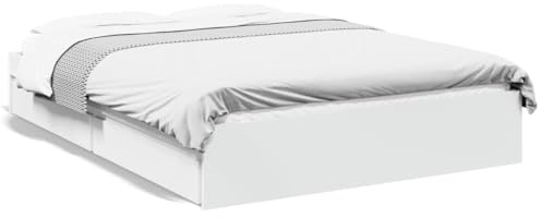 Capwee Giroletto Matrimoniale con cassetti Giroletto Matrimoniale Legno 140x190 Letto Matrimoniale in Legno Struttura Letto matrimoniale-Bianco-140 x 190 cm