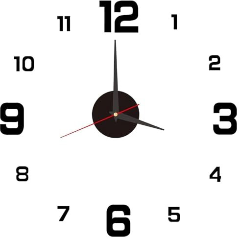 GBULTR Reloj de Pared Grande Adhesivo de 40 cm DIY Reloj Cocina Pared,Estilo 3D Moderno con Números Adhesivos para Decoración de Salón,Cocina y Dormitorio,Reloj de Pared Pegatina,Negro