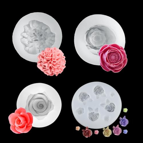 URHRHU 4 Piezas Moldes para Flores, Velas y Jabón, Molde de Silicona 3D para Hacer Vela Perfumada, Chocolate y Cubitos de Hielo