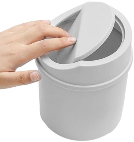 Sucritude Tiny Desktop Trash Bin, Grey PP Material, Trash Can, 2.5L Capacity, Round Shape, For Home, Bathroom, Bedroom, Car Interior