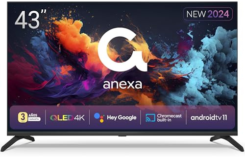 anexa - Smart TV 43 QLED 4K, Android 11, Google Assistant, Control por Voz, TDT 2025, 3 años de garantía, SMART43C02UGQ, Compatible con Netflix, Prime Video y más