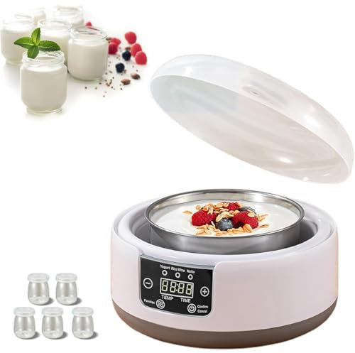 Máquina para hacer yogur de 1200 ml, máquina de yogur probiótico 36 horas con control de temperatura, yogurt con 5 tarros de vidrio para yogur griego casero, vegano