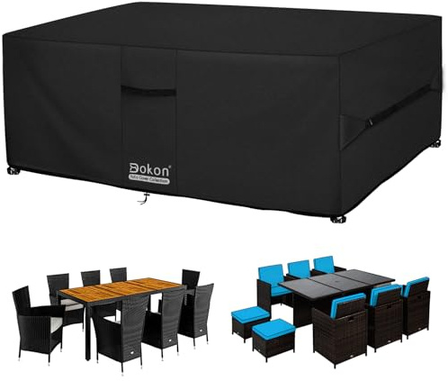 Dokon Copertura per Mobili da Giardino Impermeabile Tessuto Oxford 420D Antivento Anti-UV Copertura Tavolo Esterno con Prese d'Aria, Telo Copri Mobile, Rettangolare (180x100x74cm) - Nero
