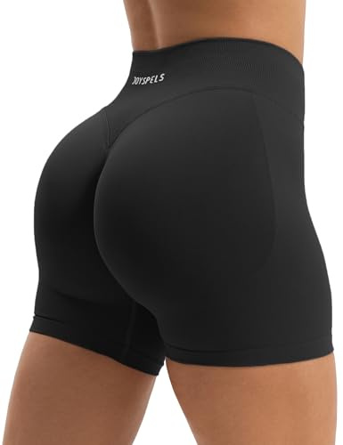 JOYSPELS Womens Seamless Scrunch Ruched Bums Gym Shorts Black S