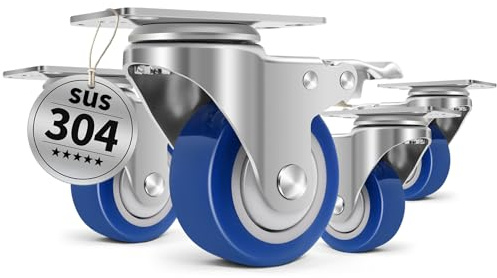 Humagineer 75mm Roulettes en Acier Inoxydable pour Meubles Lourds, Capacité de 540kg, Roulettes Industrielles Pivotantes avec Freins, Roue Résistante à la Chaleur pour Équipement Industriel et Médical