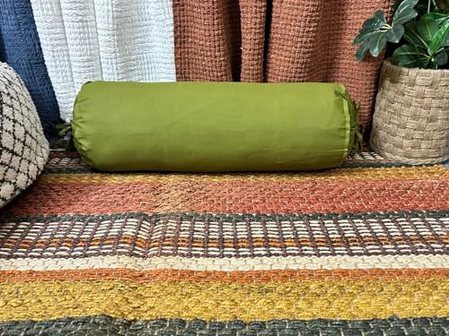 SAFFRON HANDICRAFTS 16x6 Inch Cotton Bolster Cover – Pack of 1| Round Neck Roll Pillow Cover | Soft, Durable & Machine Washable (Olive Green)